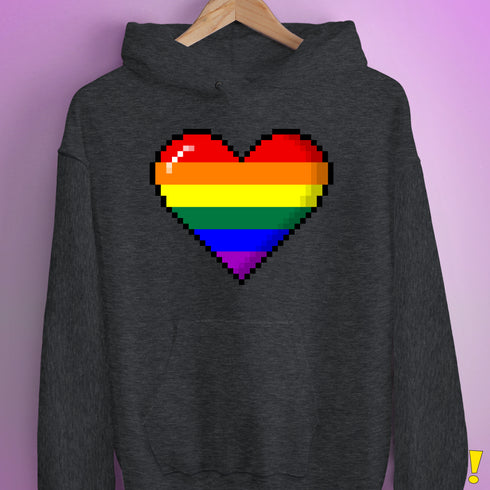 LGBTQ Pride8-Bit Pixel Heart Hoodie - Dark Grey Heather